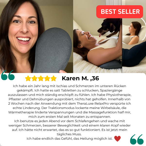 TheraLuxe RelaxPro™ - Verschaffe dir in nur 15 Minuten täglich Linderung bei Ischias- und Rückenschmerzen und gewinne  Komfort und Beweglichkeit zurück.